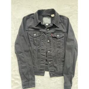 Levi's Trucker Jacket Womens Size XS Black Denim Button Fitted Casual Handpicked
